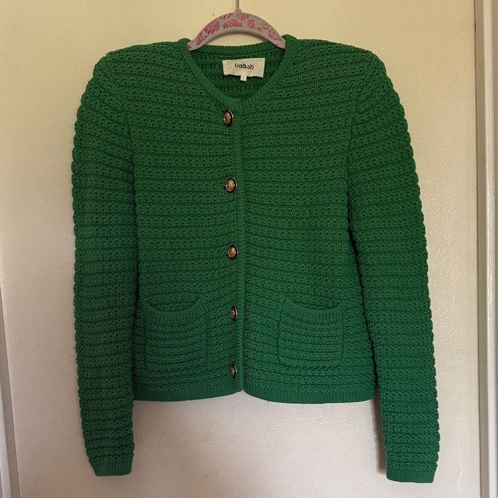 BA&SH Green Cropped Button-Front Knit Sweater size 1/small